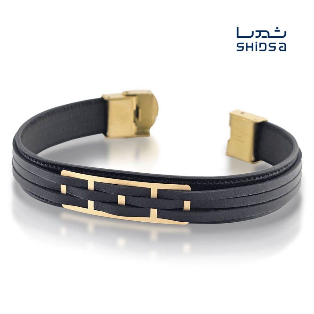 دستبند چرم و طلا مردانه MR01