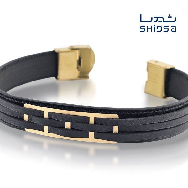 دستبند چرم و طلا مردانه MR01-2