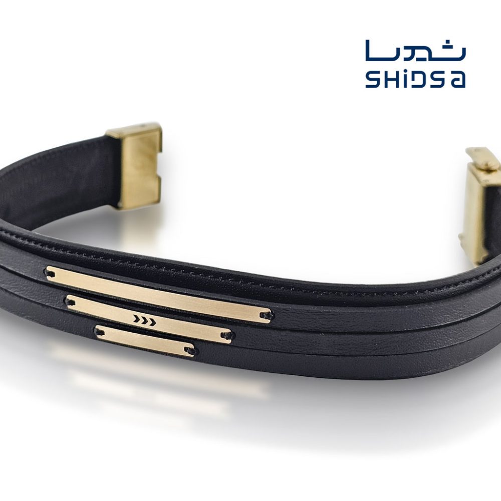 دستبند چرم و طلا مردانه MD01 - Image 2