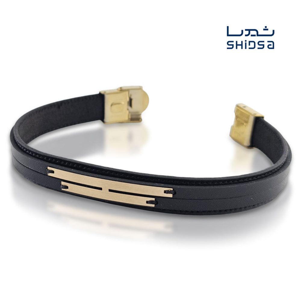 دستبند چرم و طلا مردانه MD03