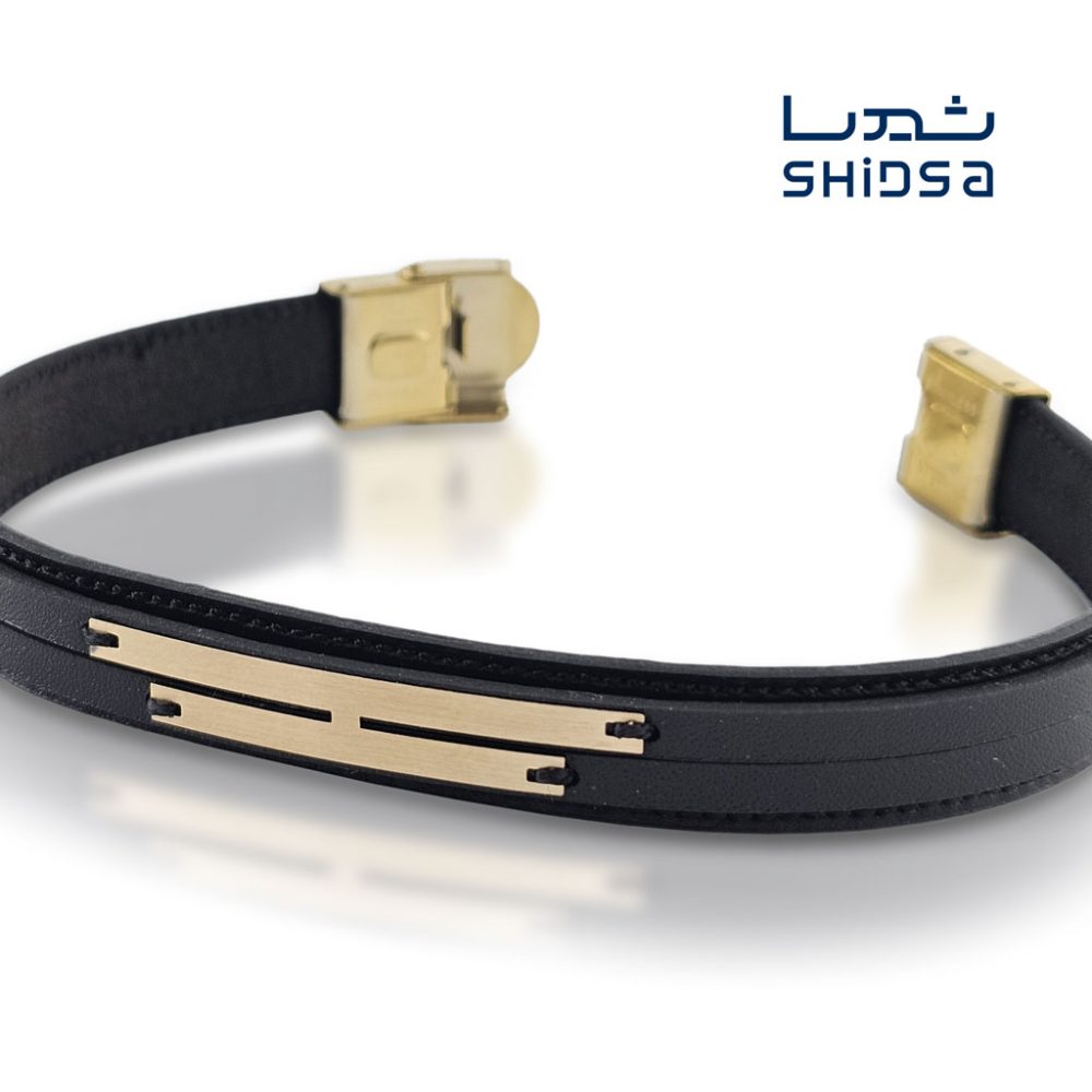 دستبند چرم و طلا مردانه MD03 - Image 2