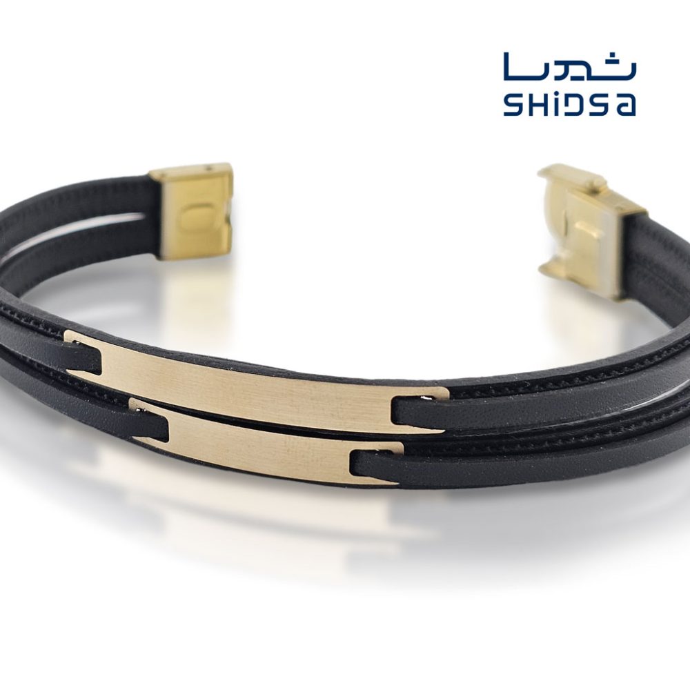 دستبند چرم و طلا مردانه ML02