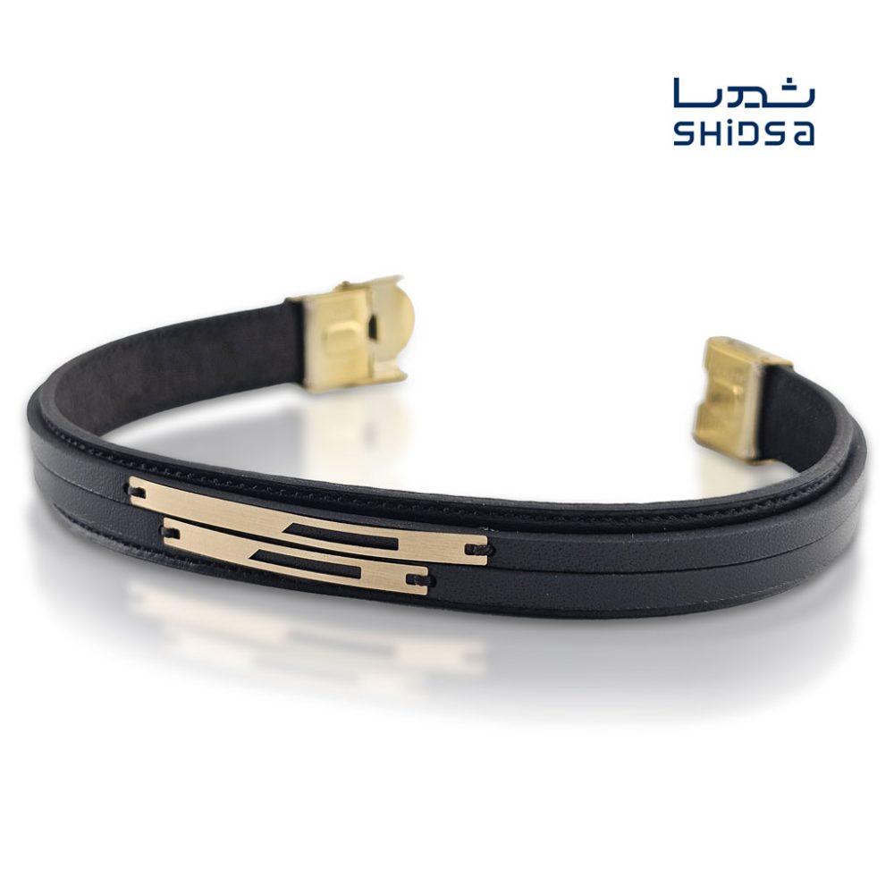 دستبند چرم و طلا مردانه MD02
