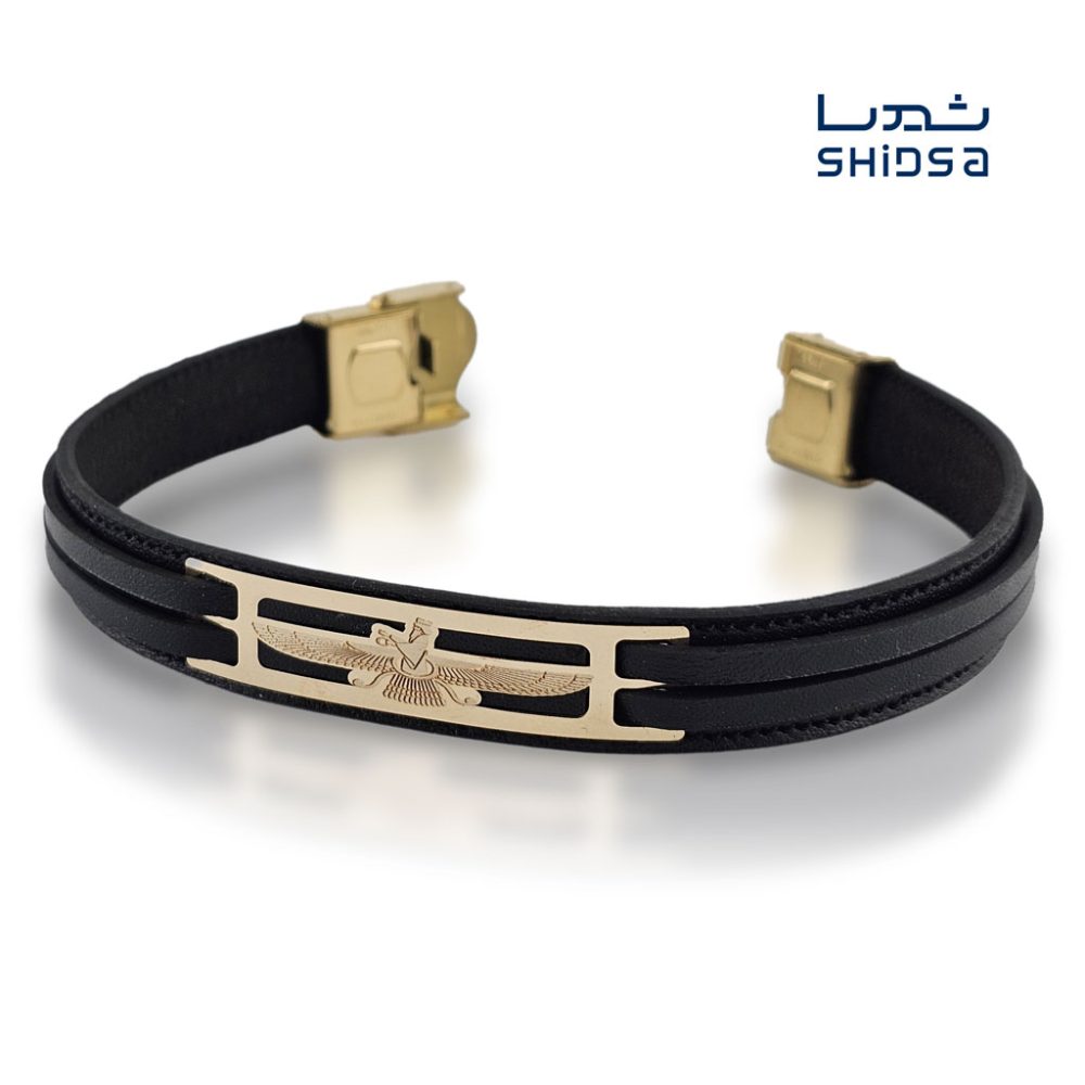 دستبند چرم و طلا مردانه فروهرML01