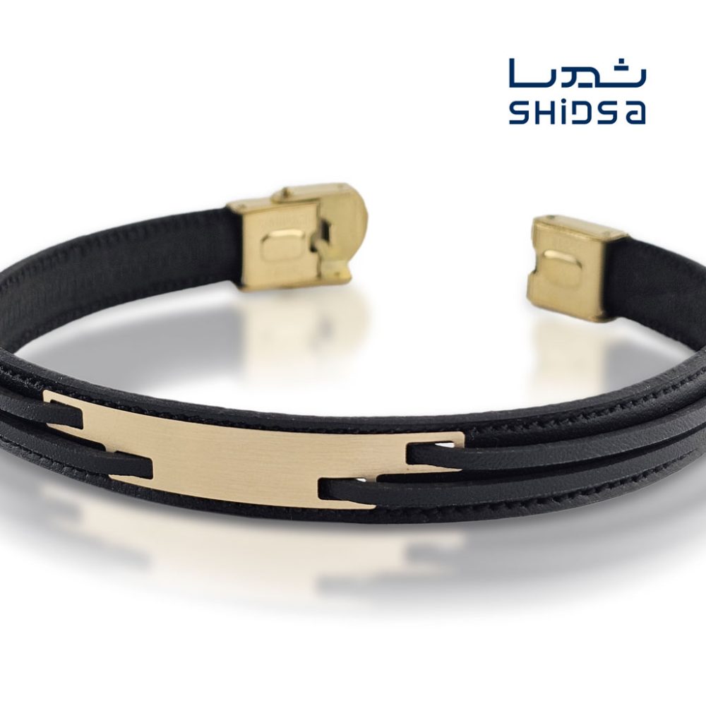 دستبند چرم و طلا مردانه ML05