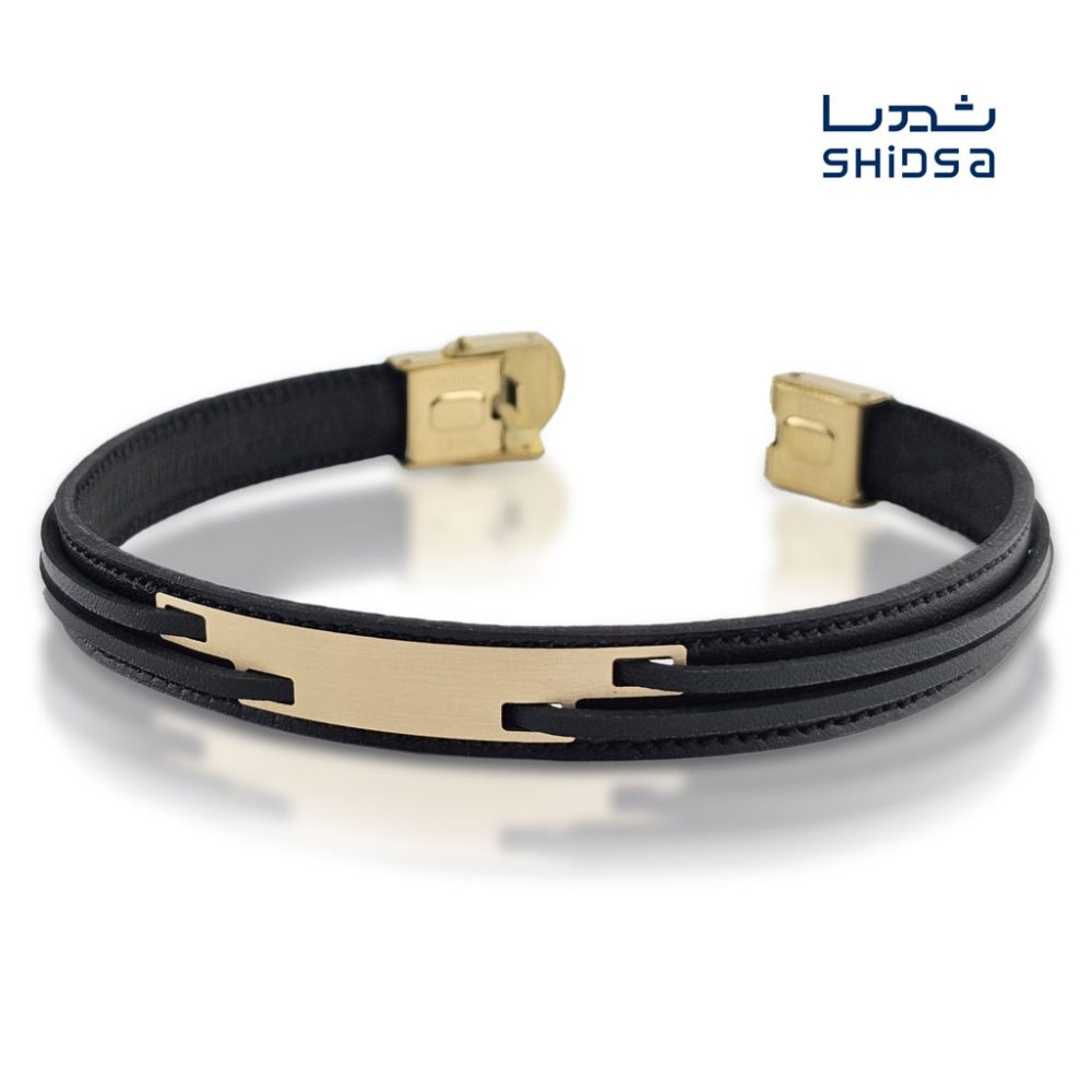 دستبند چرم و طلا مردانه ML05