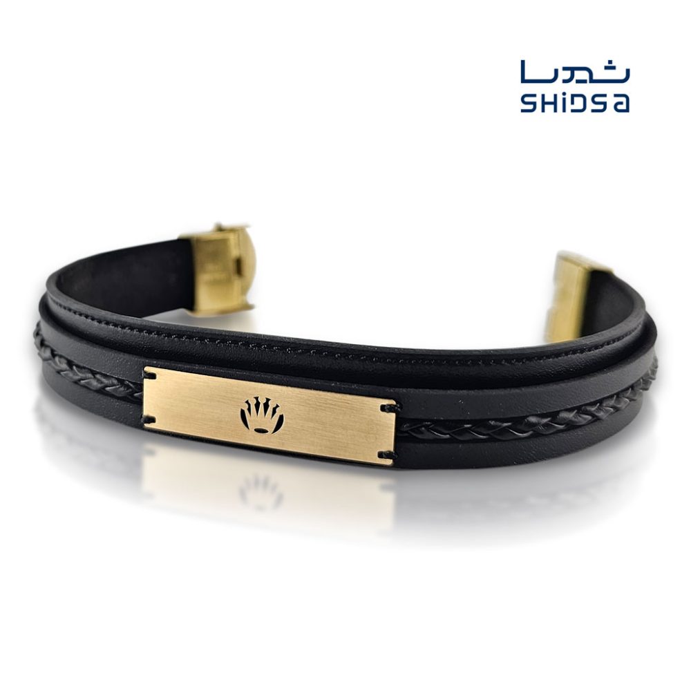 دستبند چرم و طلا مردانه MB01