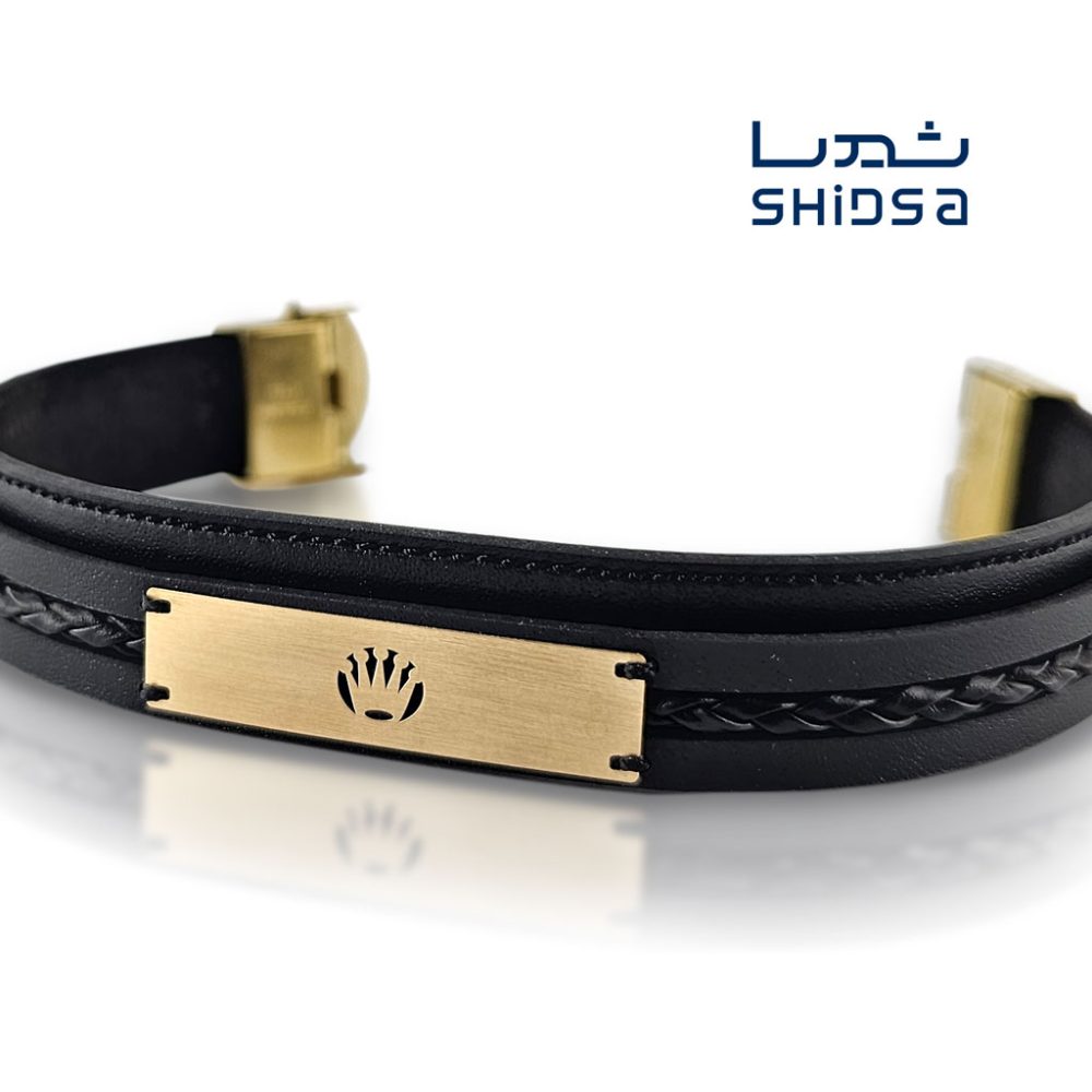 دستبند چرم و طلا مردانه MB01