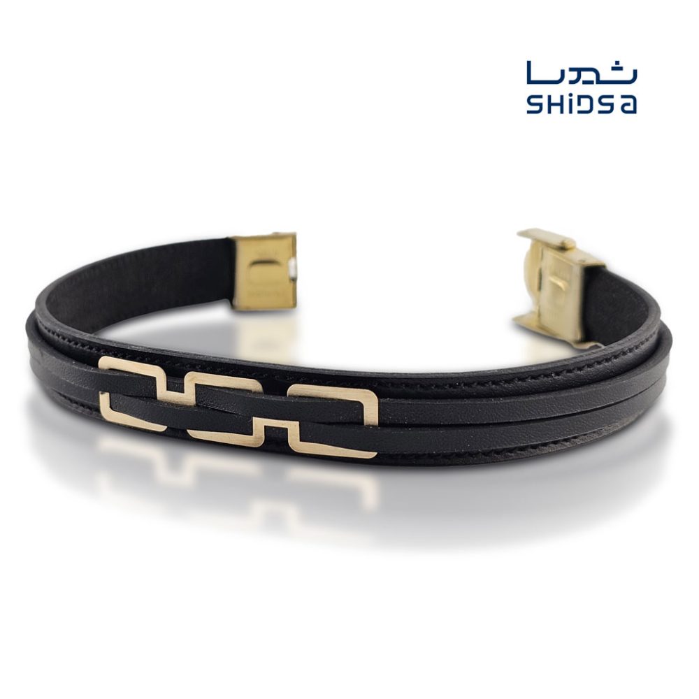 دستبند چرم و طلا MR02