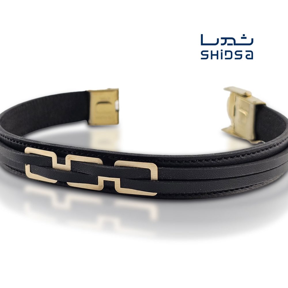 دستبند چرم و طلا MR02 - Image 2