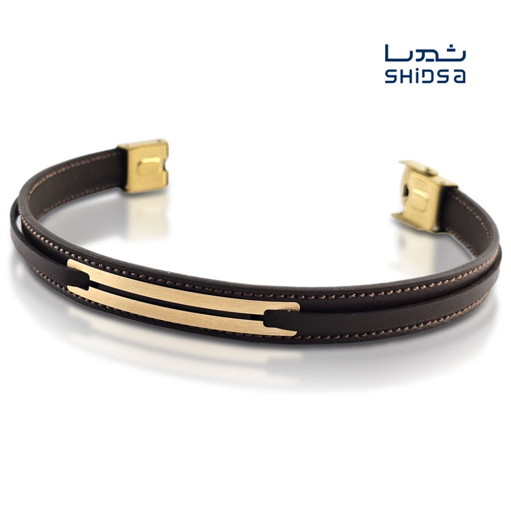 دستبند چرم و طلا مردانه ML10