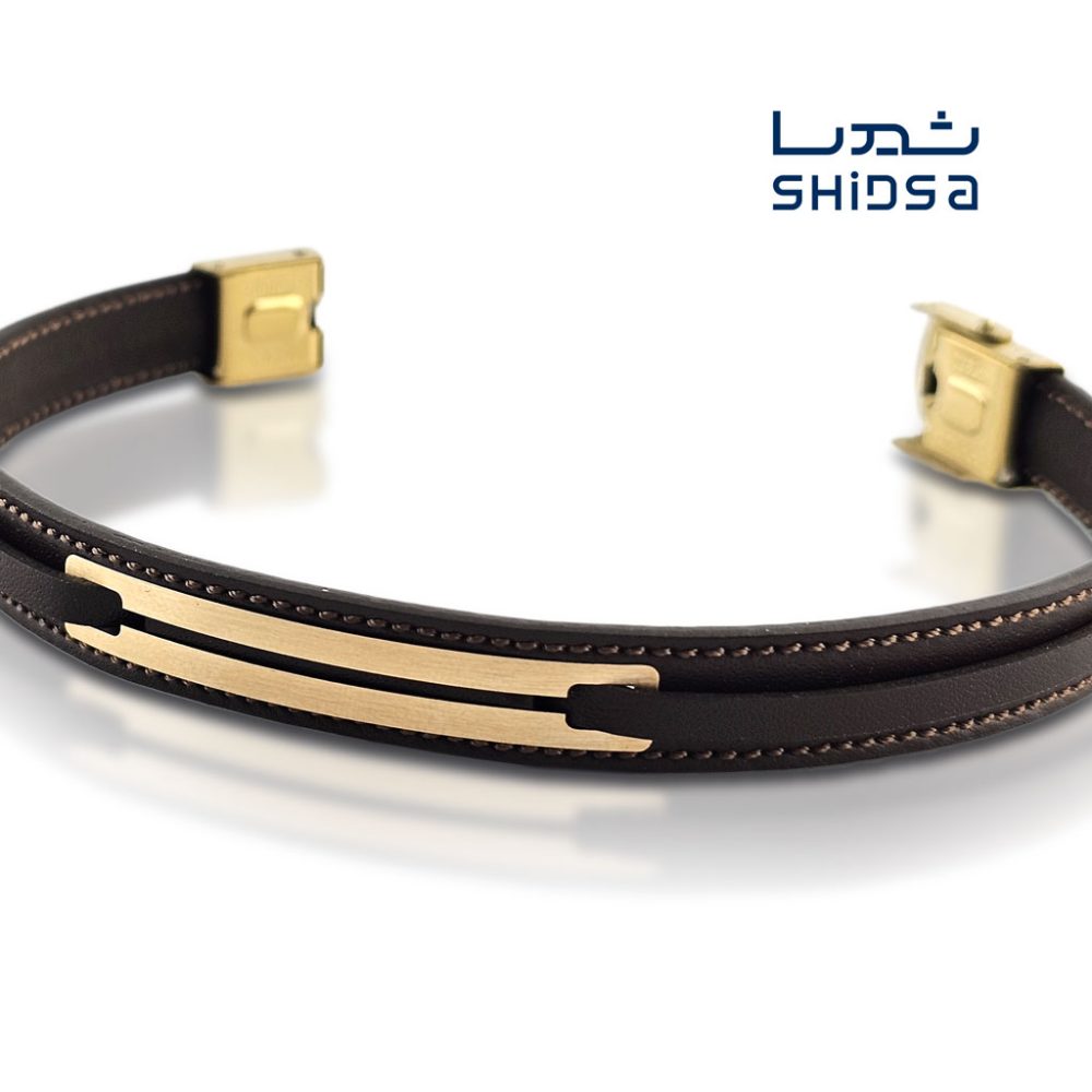 دستبند چرم و طلا مردانه ML10