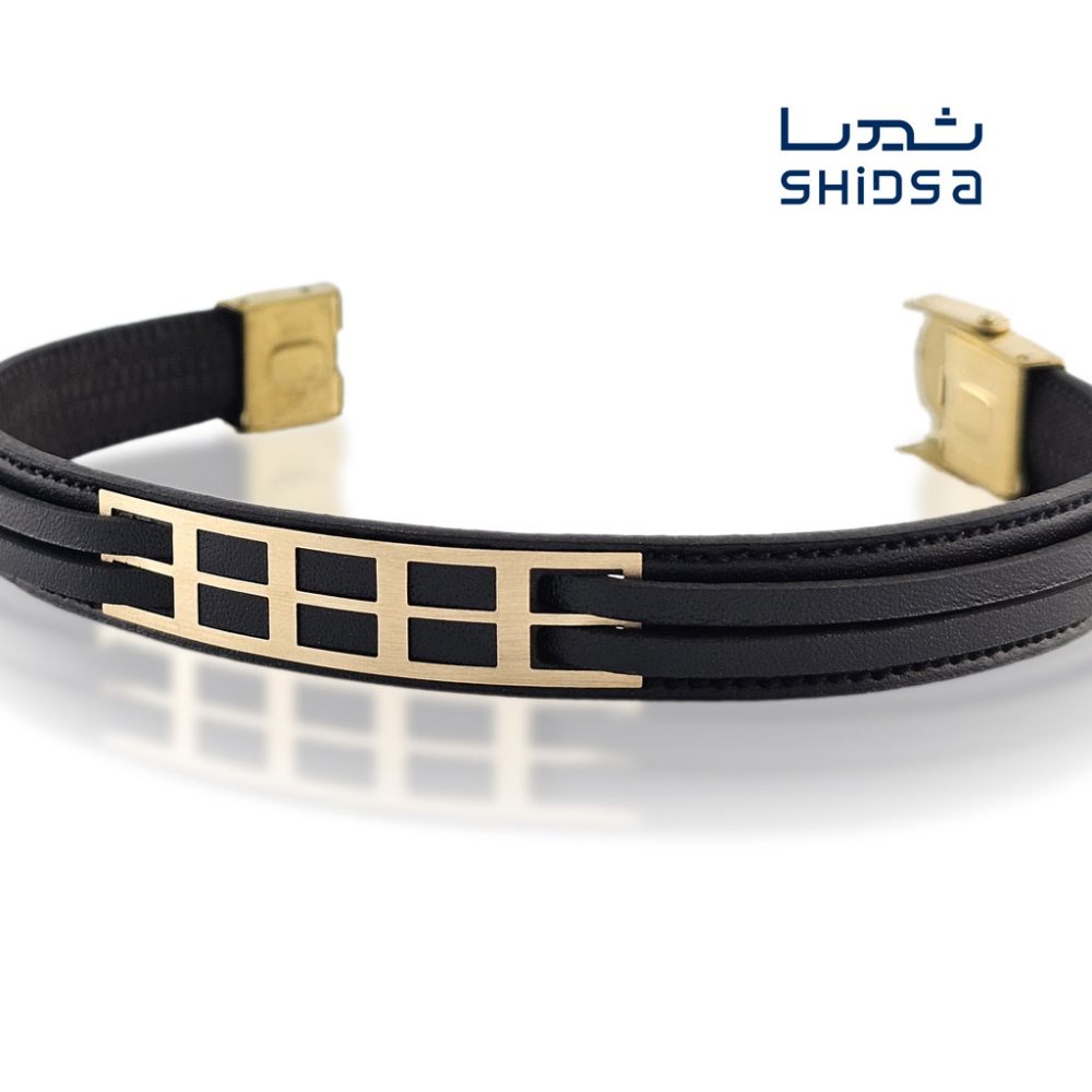 دستبند چرم و طلا مردانه ML12