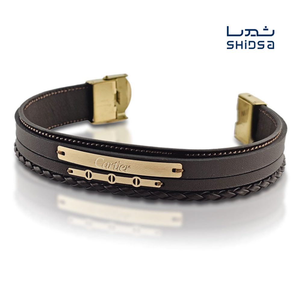 دستبند چرم و طلا مدل کارتیر MB02