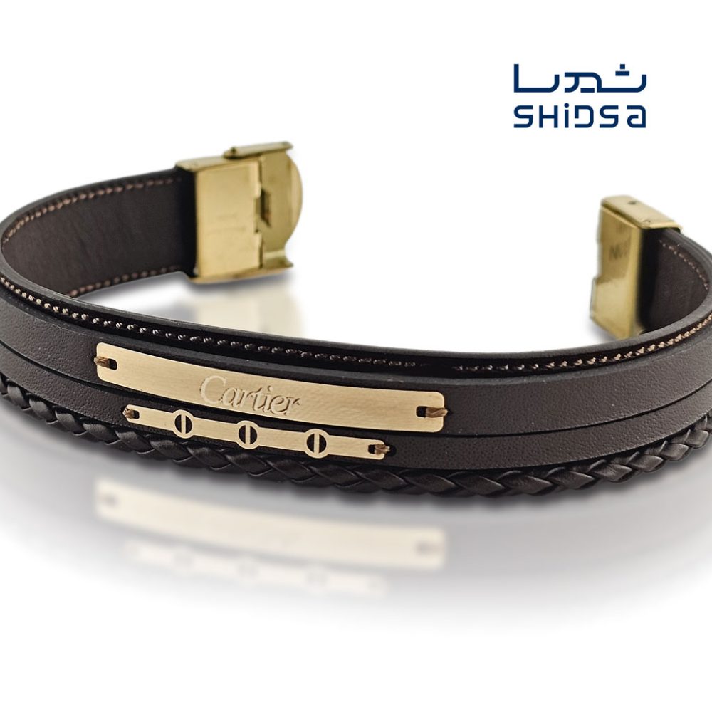 دستبند چرم و طلا مدل کارتیر MB02