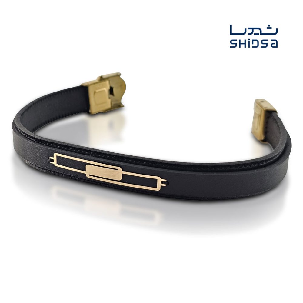 دستبند چرم و طلا مستطیل MD05