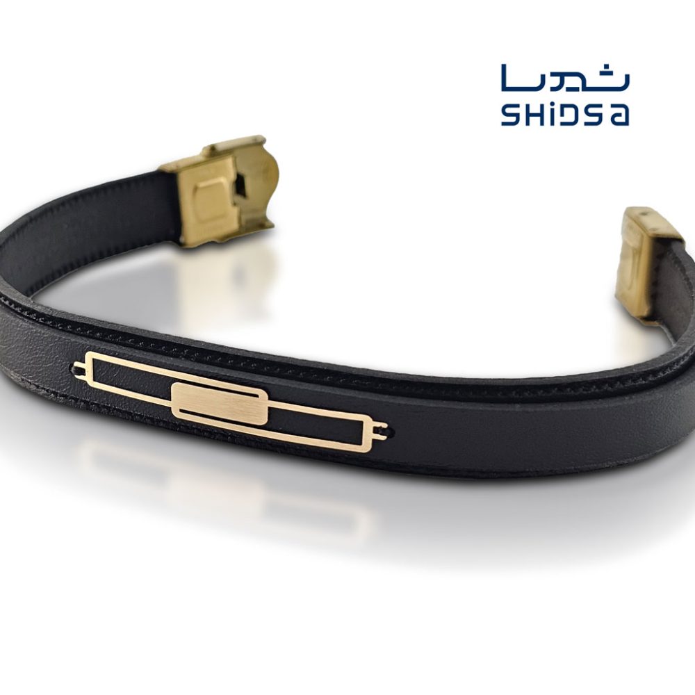 دستبند چرم و طلا مستطیل MD05