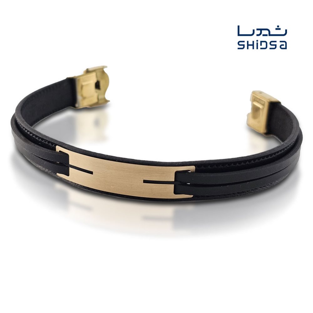 دستبند چرم و طلا مردانه ML13