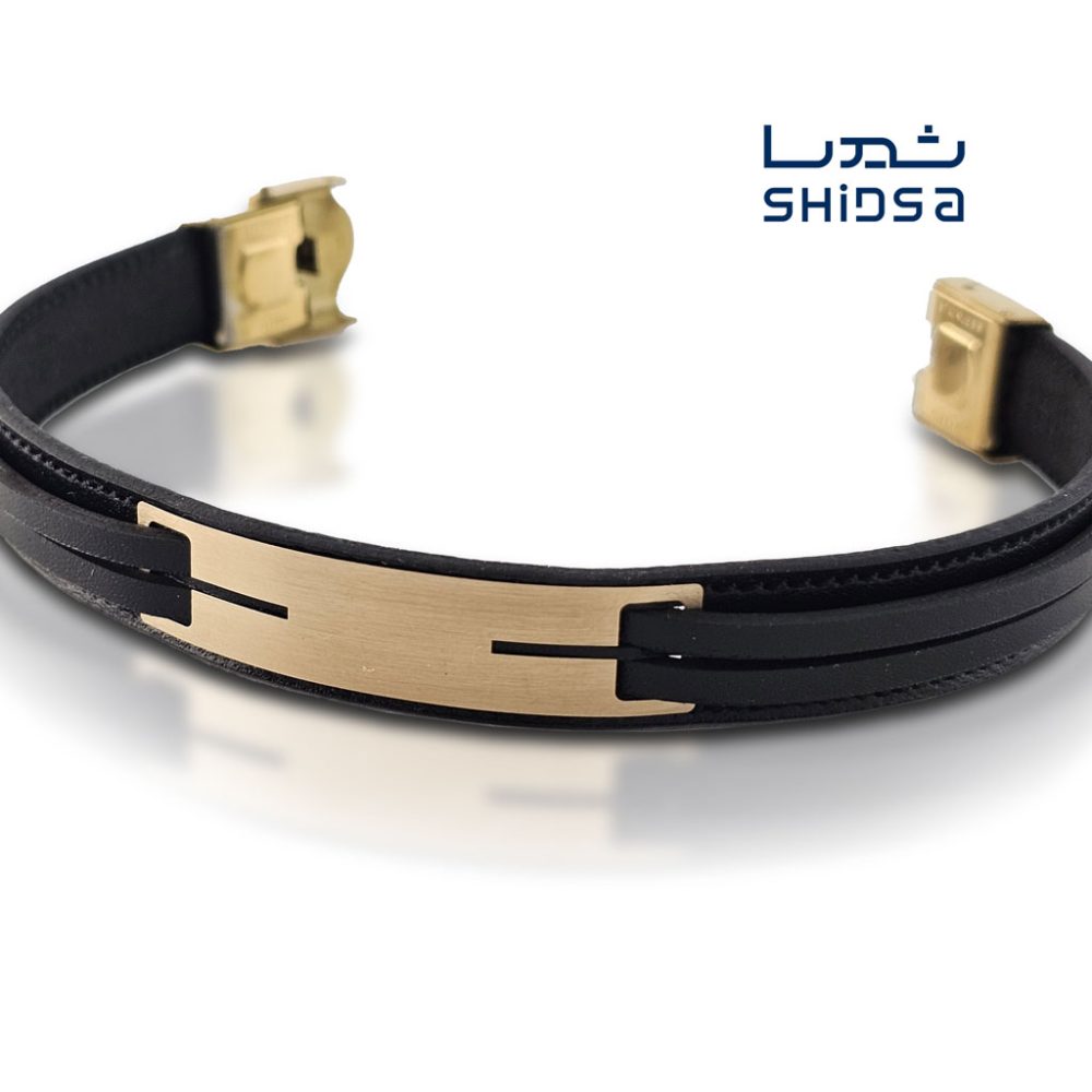 دستبند چرم و طلا مردانه ML13 - Image 2