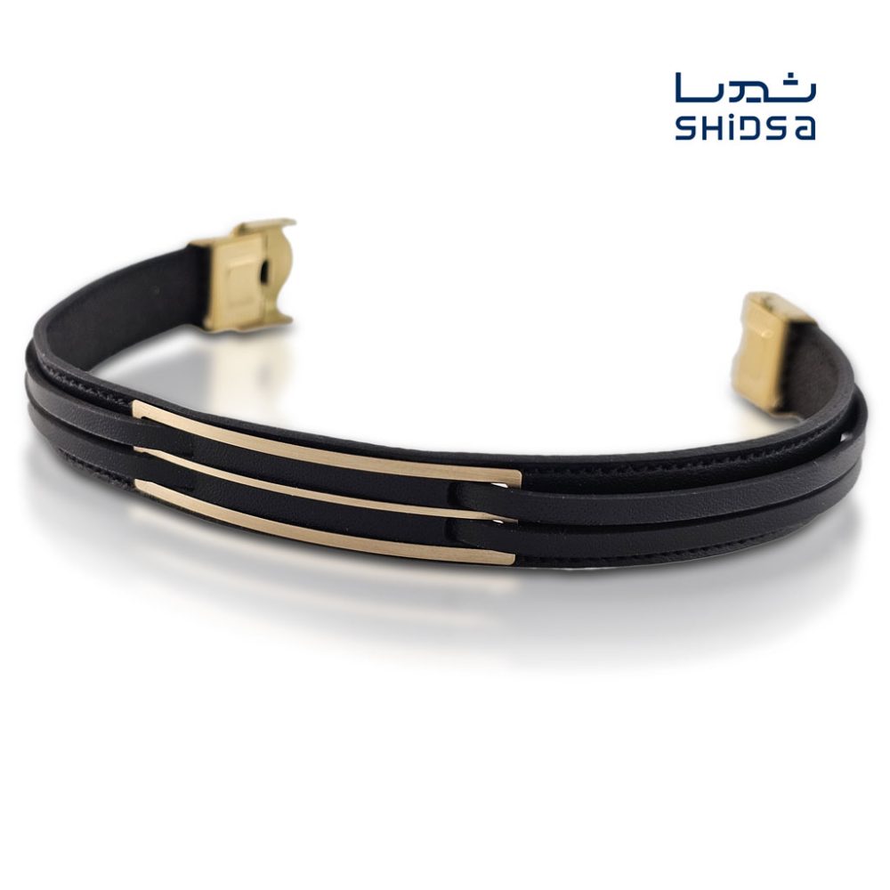 دستبند چرم و طلا مردانه MD07