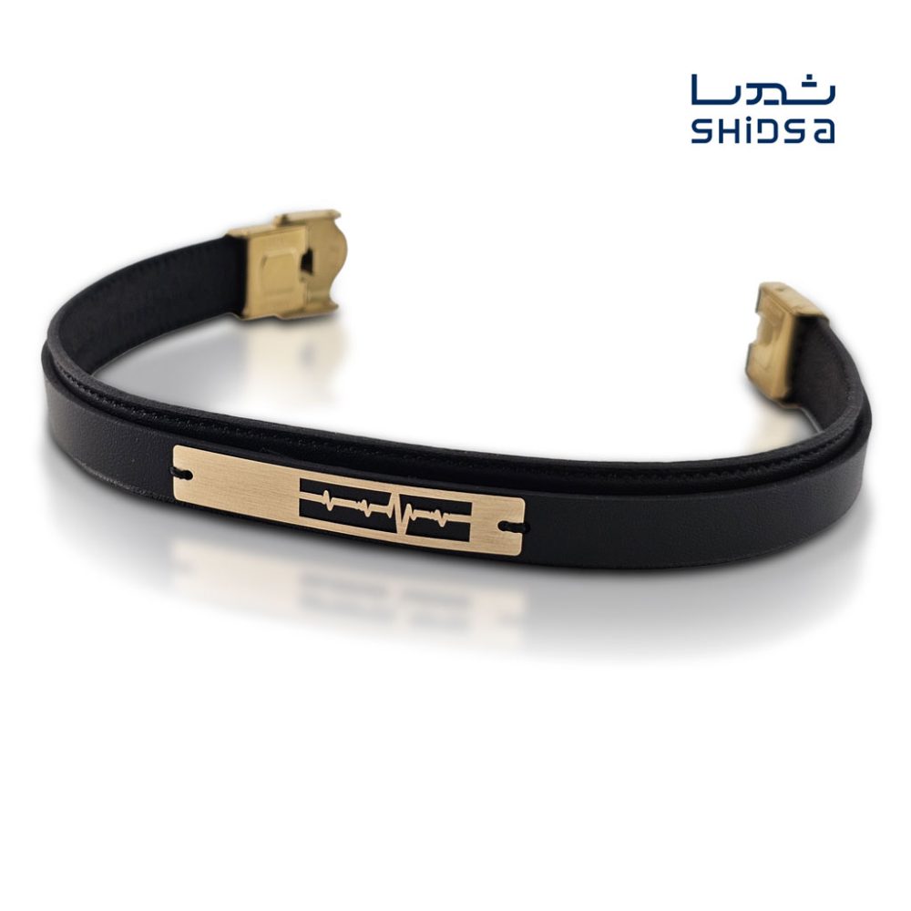 دستبند چرم و طلا مردانه ضربان MD10