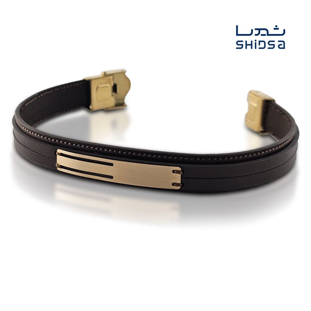 دستبند چرم و طلا مردانه MD09