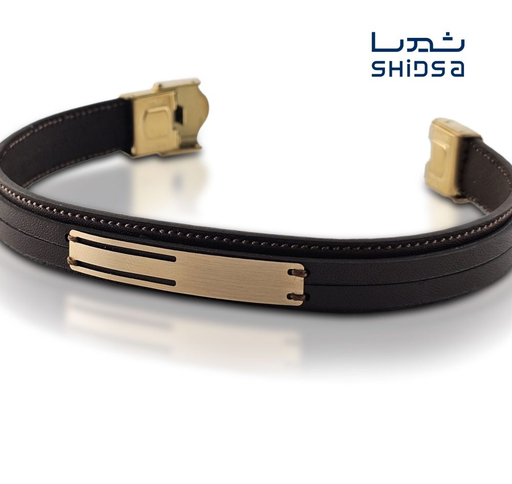 دستبند چرم و طلا مردانه MD09