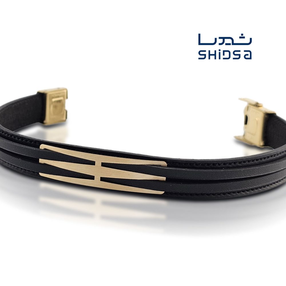 دستبند چرم و طلا مردانه ML09