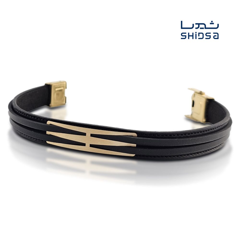 دستبند چرم و طلا مردانه ML09