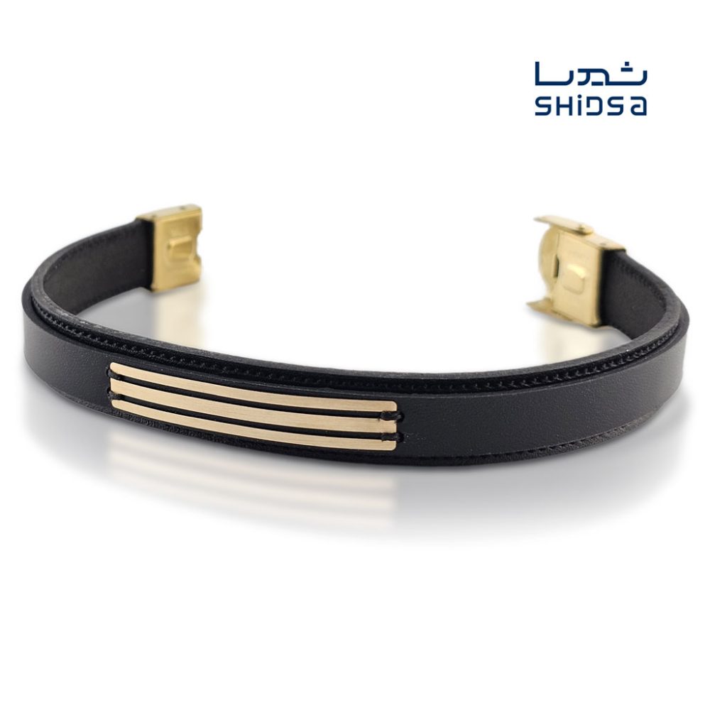 دستبند چرم و طلا مردانه MD05