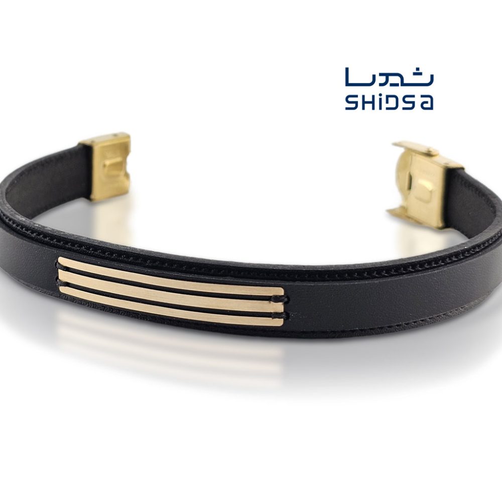 دستبند چرم و طلا مردانه MD05