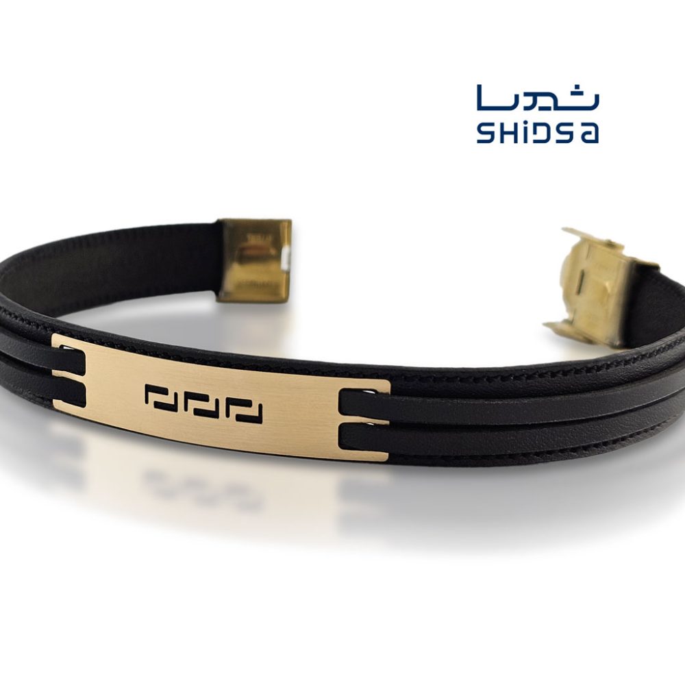 دستبند چرم و طلا مردانه ورساچه ML08 - Image 2