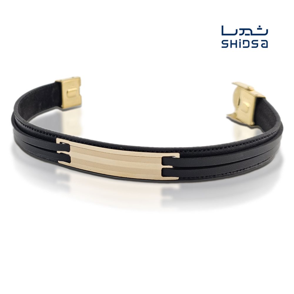 دستبند چرم و طلا مردانه ML07