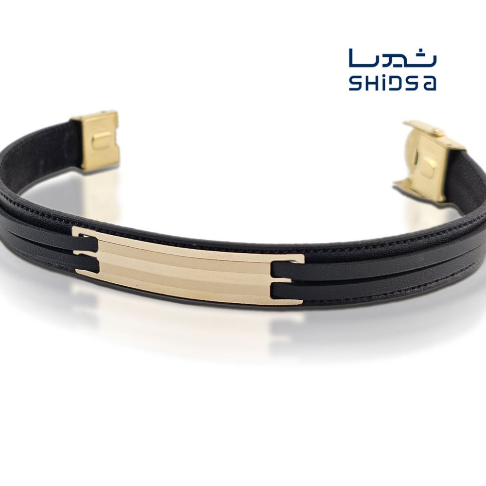 دستبند چرم و طلا مردانه ML07