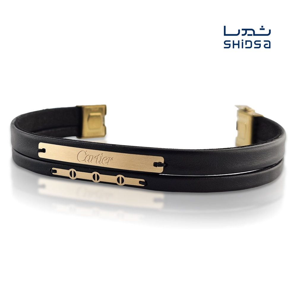 دستبند چرم و طلا مردانه مدل کارتیر MD04