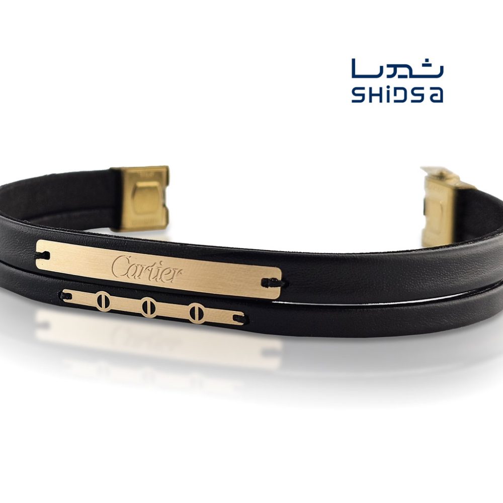 دستبند چرم و طلا مردانه مدل کارتیر MD04