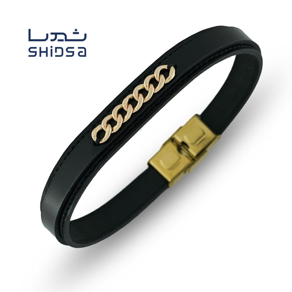 دستبند چرم و طلا کارتیه md08-2