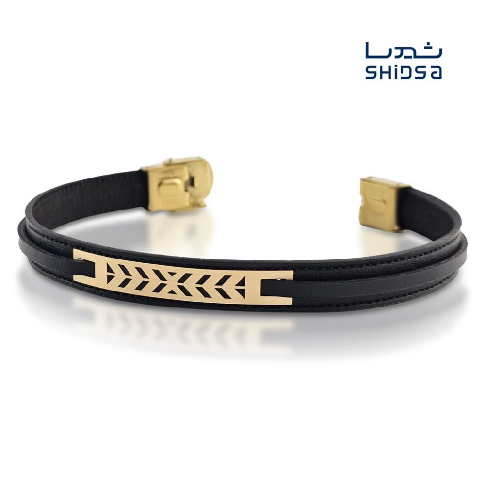 دستبند چرم وطلا مردانه ML14