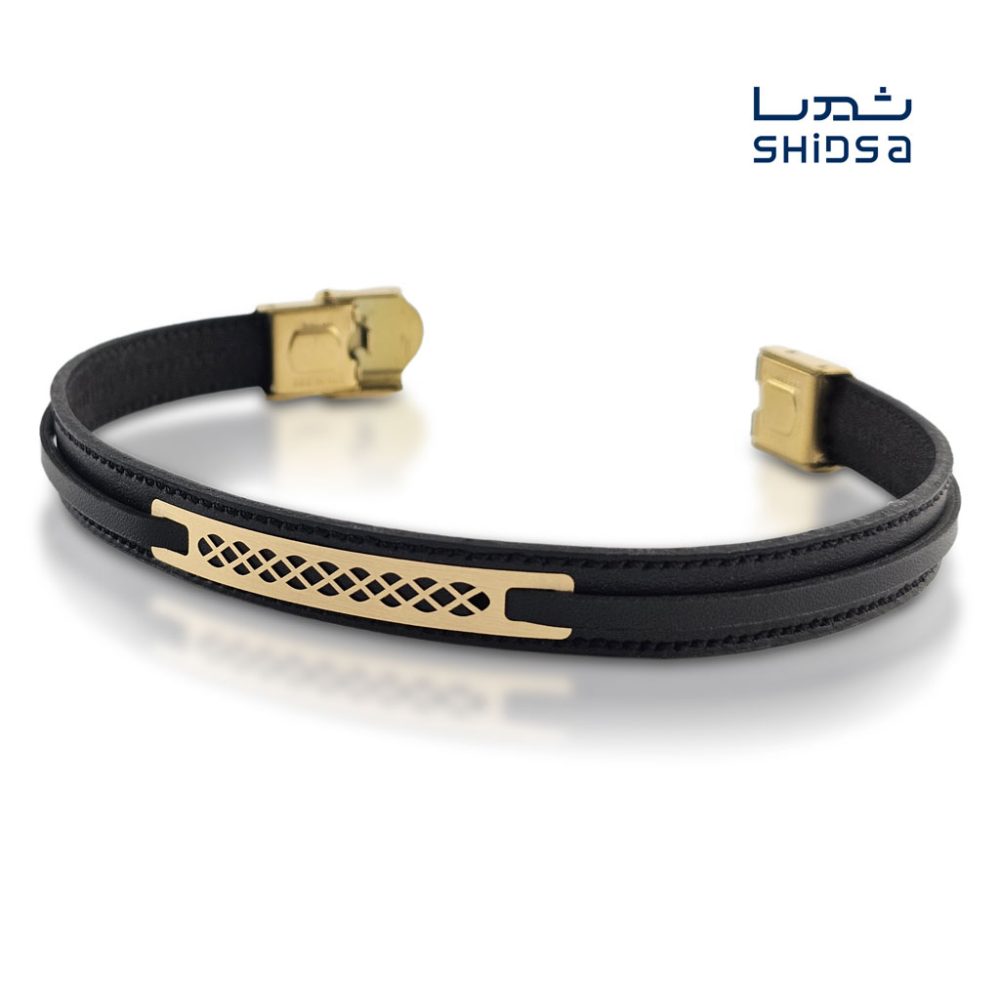 دستبند چرم وطلا مردانه ML15