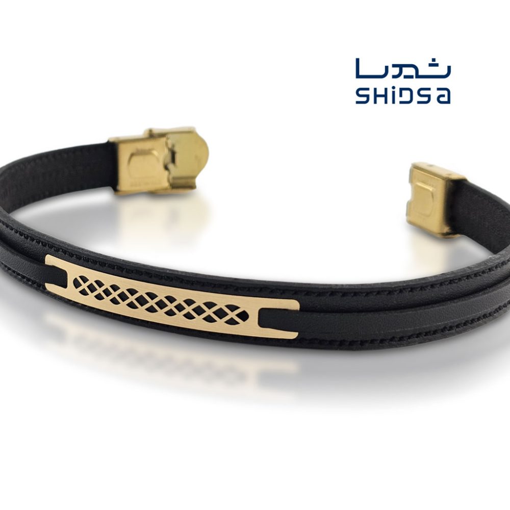 دستبند چرم وطلا مردانه ML15