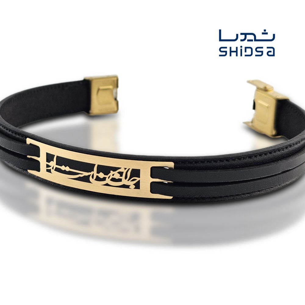 دستبند چرم و طلا مردانه جان من است او ML17 - Image 2