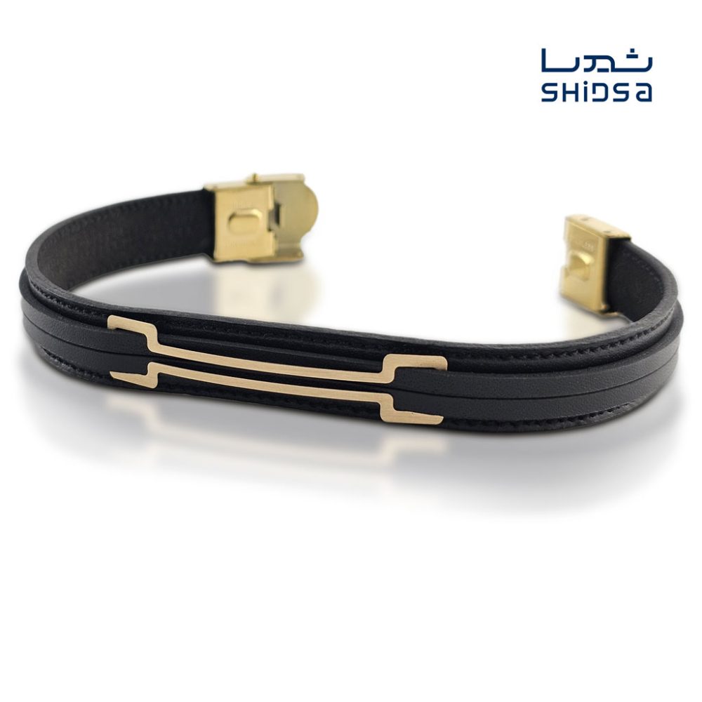 دستبند چرم و طلا مردانه MR03