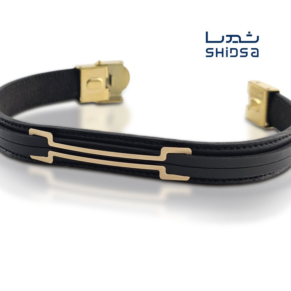 دستبند چرم و طلا مردانه MR03