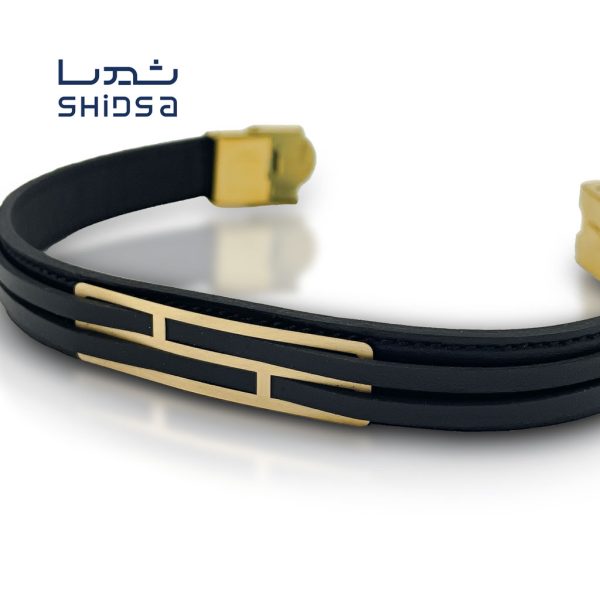 دستبند چرم و طلا مردانه MR04-2