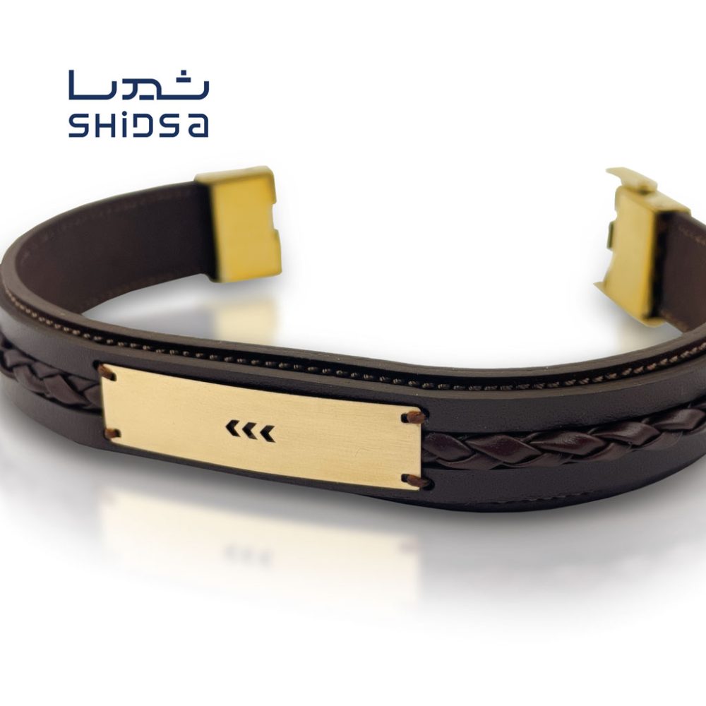 دستبند چرم و طلا مردانه MB03-2