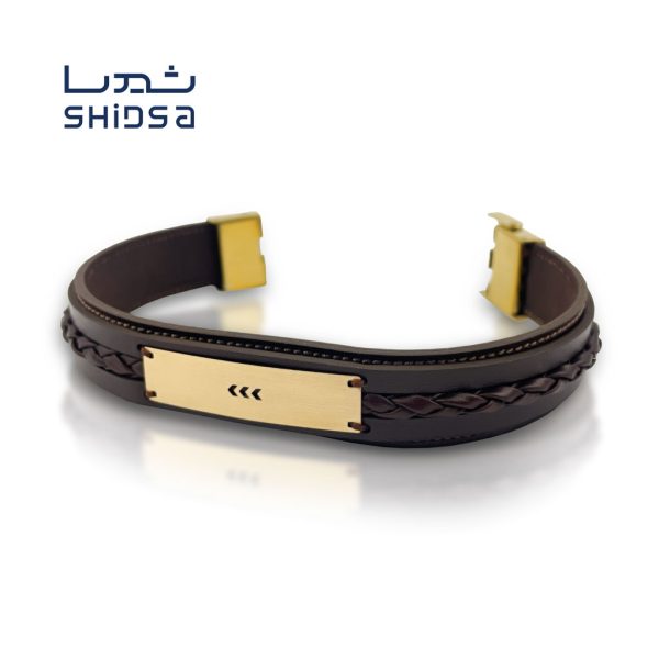 دستبند چرم و طلا مردانه MB03