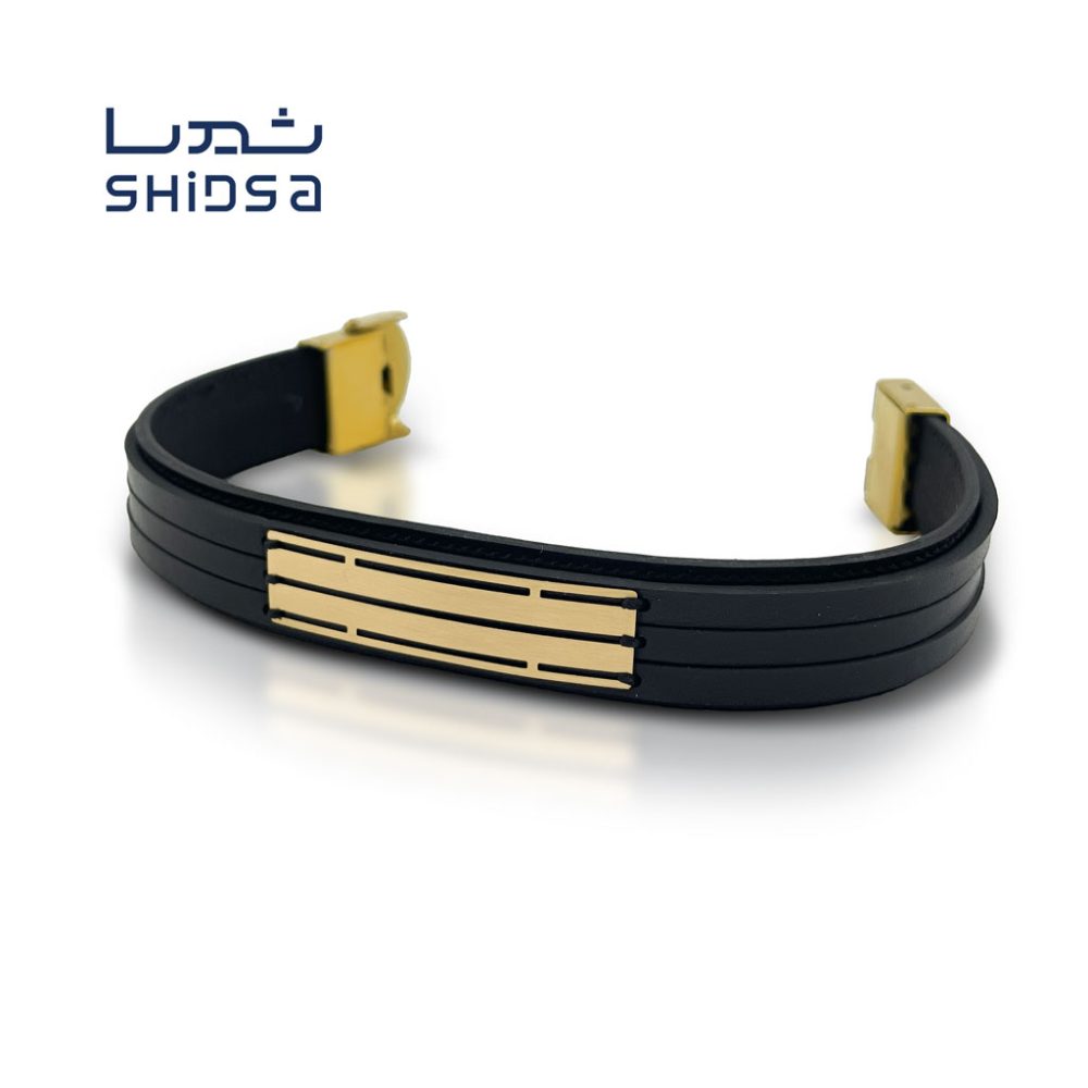 دستبند چرم و طلا مردانه MD15