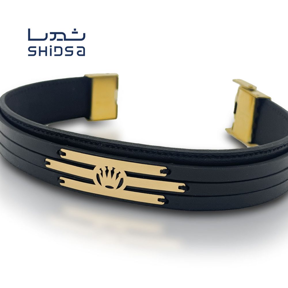 دستبند چرم و طلا مردانه MD17-2