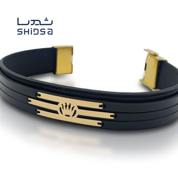 دستبند چرم و طلا مردانه MD17-2