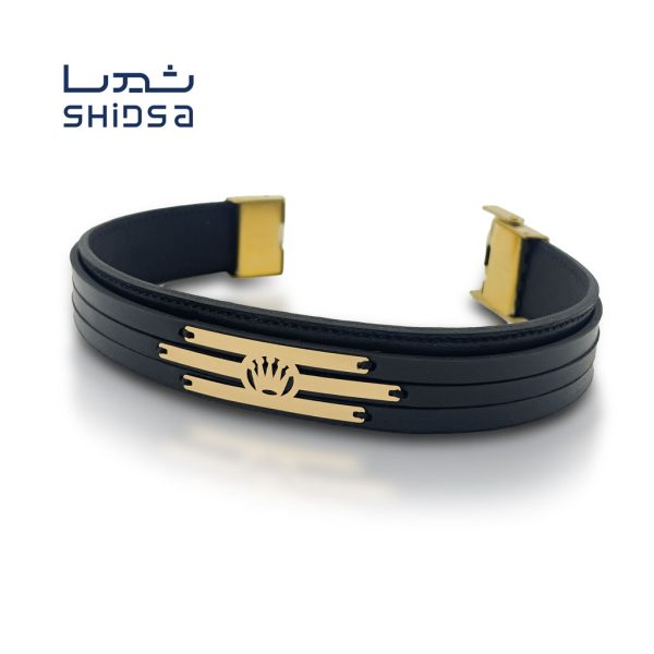 دستبند چرم و طلا مردانه MD17